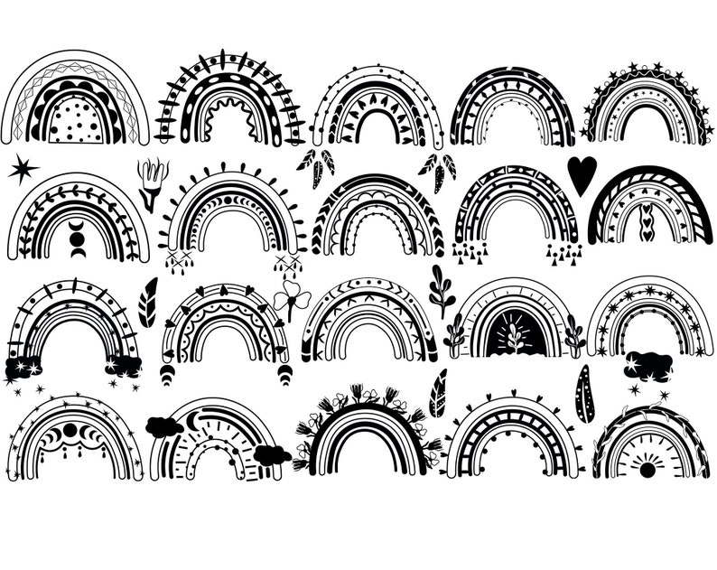 Boho Rainbow Svg Black and White Rainbow Clipart Boho Etsy Australia