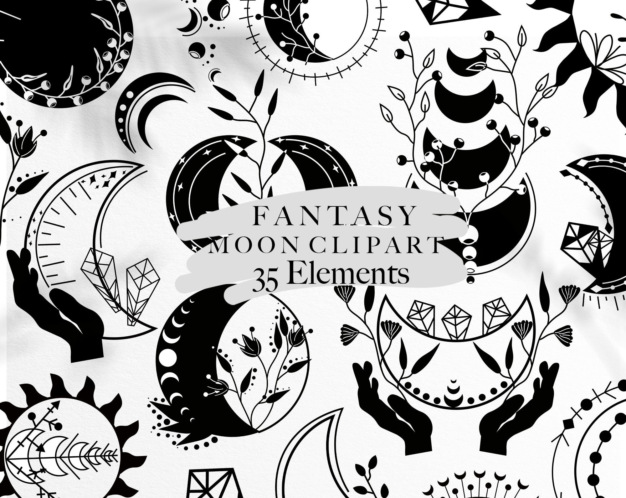 Moon Clipart Celestial Moon Svg Black and White Moon Png Etsy Canada