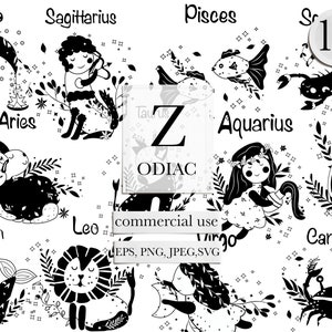 Zodiac svg, Horoscope svg, Astrology svg,Celestial svg, Zodiac png,Cancer zodiac, Sagittarius svg,Black and white zodiac,Free commercial use