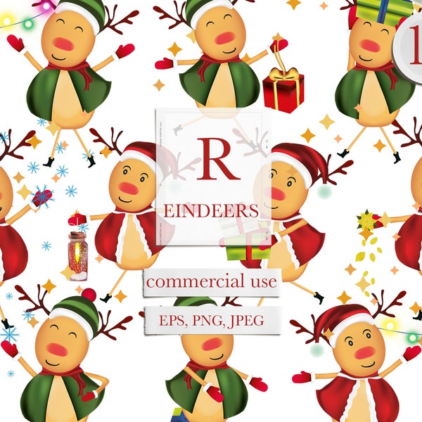 Christmas Reindeer clipart, Cute Deer clipart, Happy holidays clipart, Reindeer png, Digital graphics, Christmas png, Commercial use,