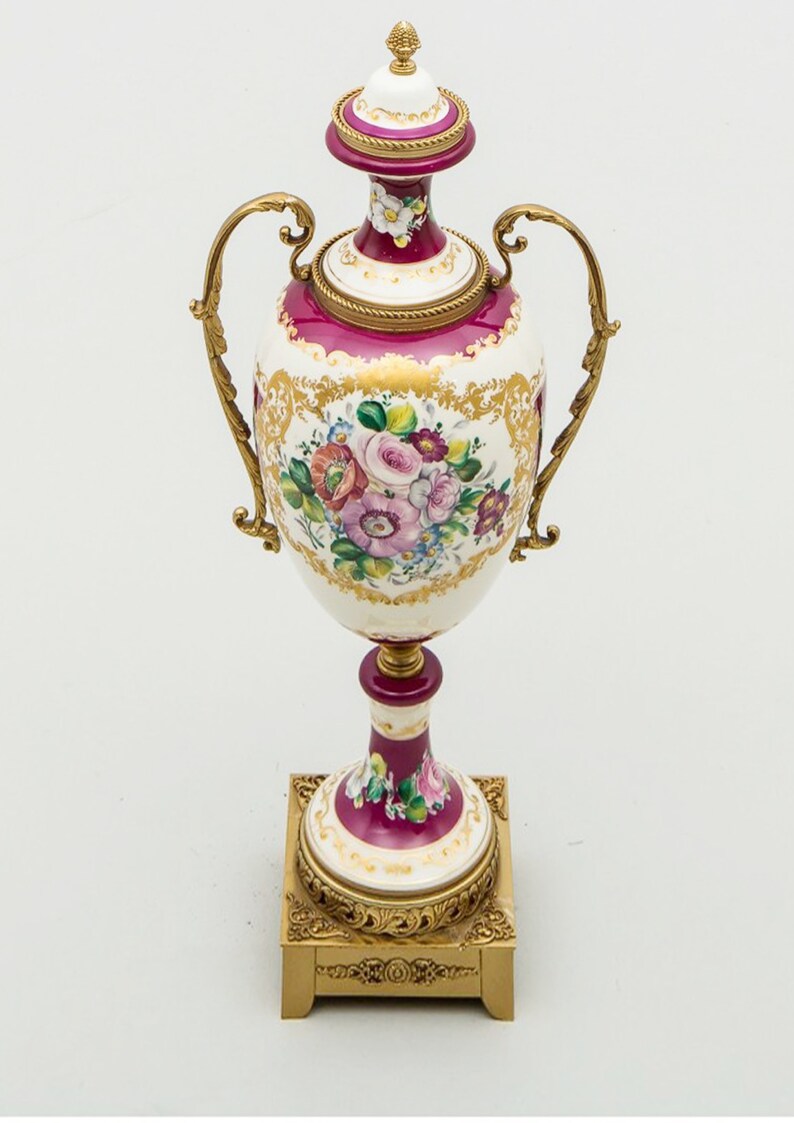 French White Gold and Burgundy Ace Decor De Paris Porcelain Etsy