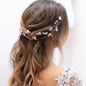 Hair vine / hair vine hair accessories, bridal headpiece for your wedding - hair vine headband leaf shape with pearls - Vumari gold and silver