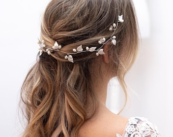 Haarranke / Haarrebe Haarschmuck, Braut Kopfschmuck für deine Hochzeit - Haar Rebe  Stirnband Blattform mit Perlen - Vumari Gold und Silber