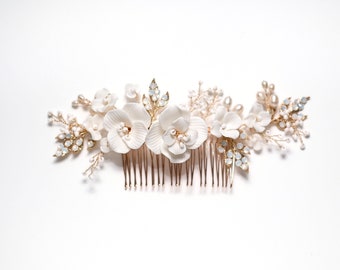 Bridal hair accessories, hair comb, bridal wedding hair accessories - ceramic flowers BOHO - high-quality bridal hair accessories from Brautschmuck Vumari