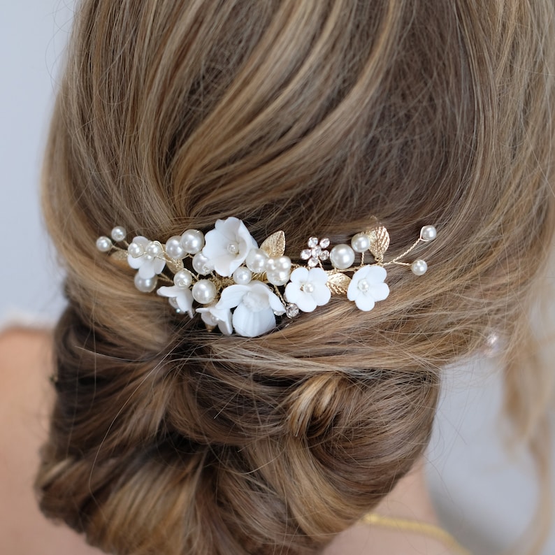 Braut Haarschmuck, Haarkamm Keramik Braut Hochzeit Haarschmuck Hochwertiger Brauthaarschmuck von Brautschmuck Vumari zdjęcie 5