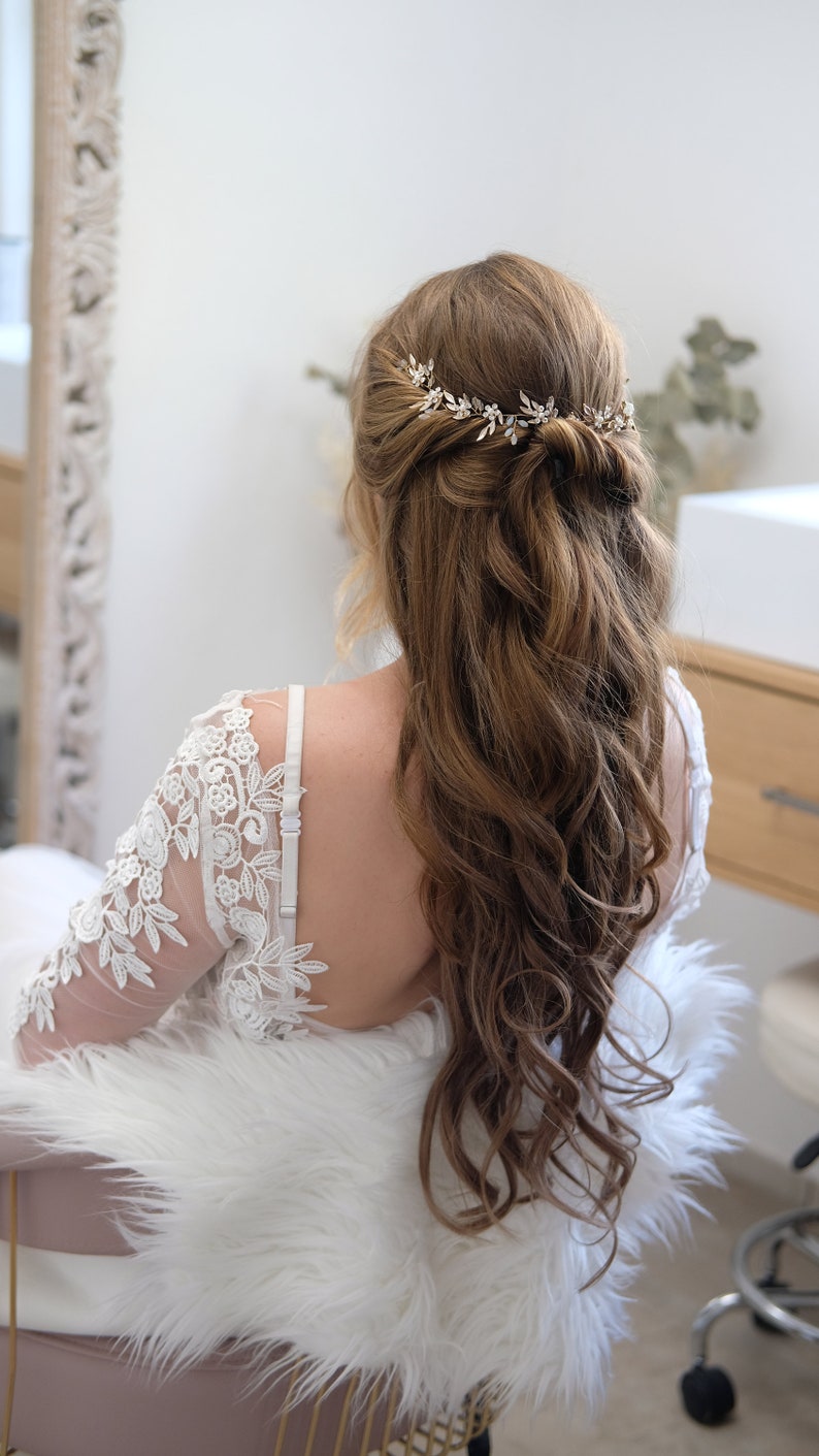 Haarrebe Haarschmuck Hochwertig, Braut Kopfschmuck für deine Hochzeit Haar Rebe Haarschmuck Braut Stirnband Kristall , Strass Vumari zdjęcie 8