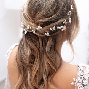 Haarranke / Haarrebe Haarschmuck, Braut Kopfschmuck für deine Hochzeit Haar Rebe Stirnband Blattform mit Perlen Vumari Gold und Silber Bild 4