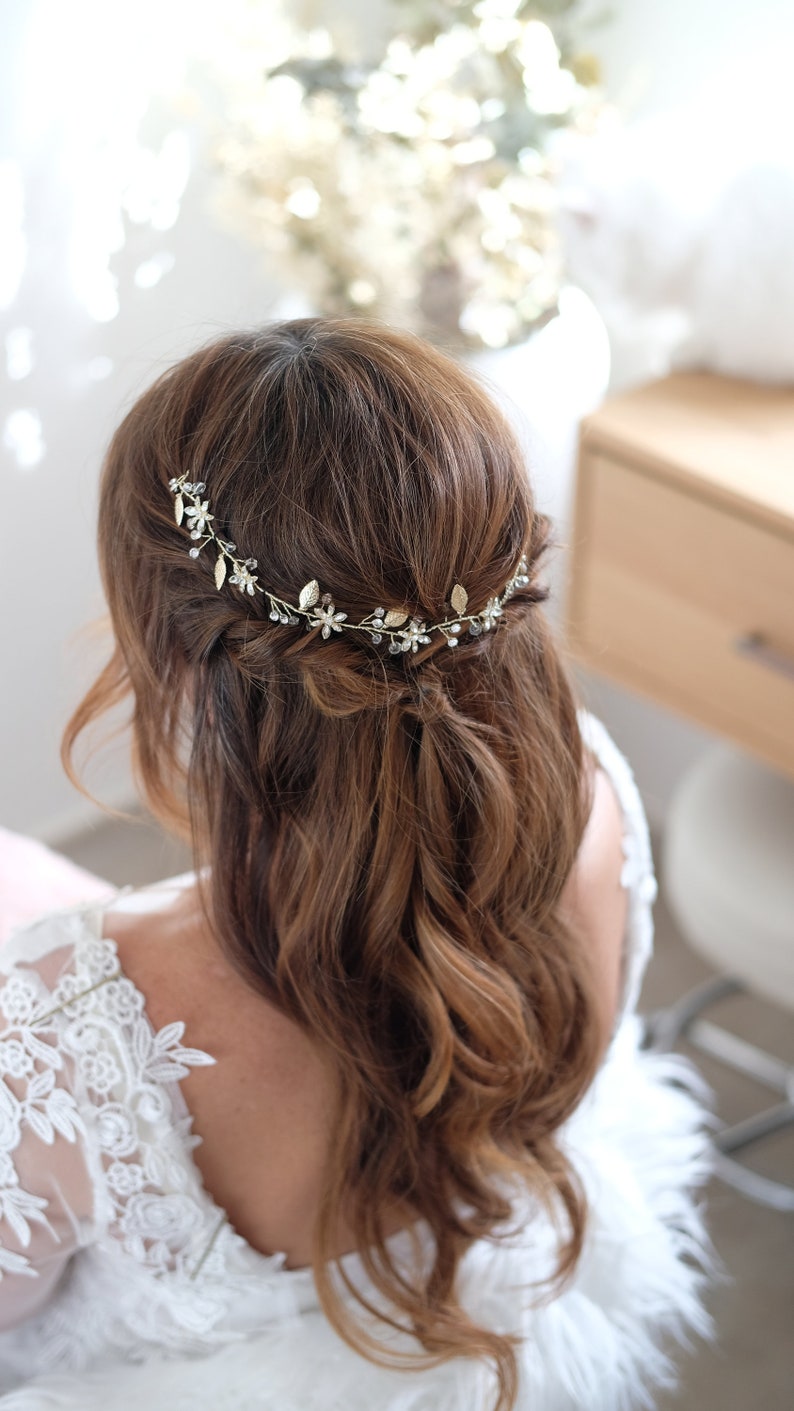 Haarrebe Brautschmuck Hochwertig, Braut Kopfschmuck für deine Traum Hochzeit, Haarranke, Haardraht Haarschmuck, Stirnband Strass Kristall zdjęcie 5