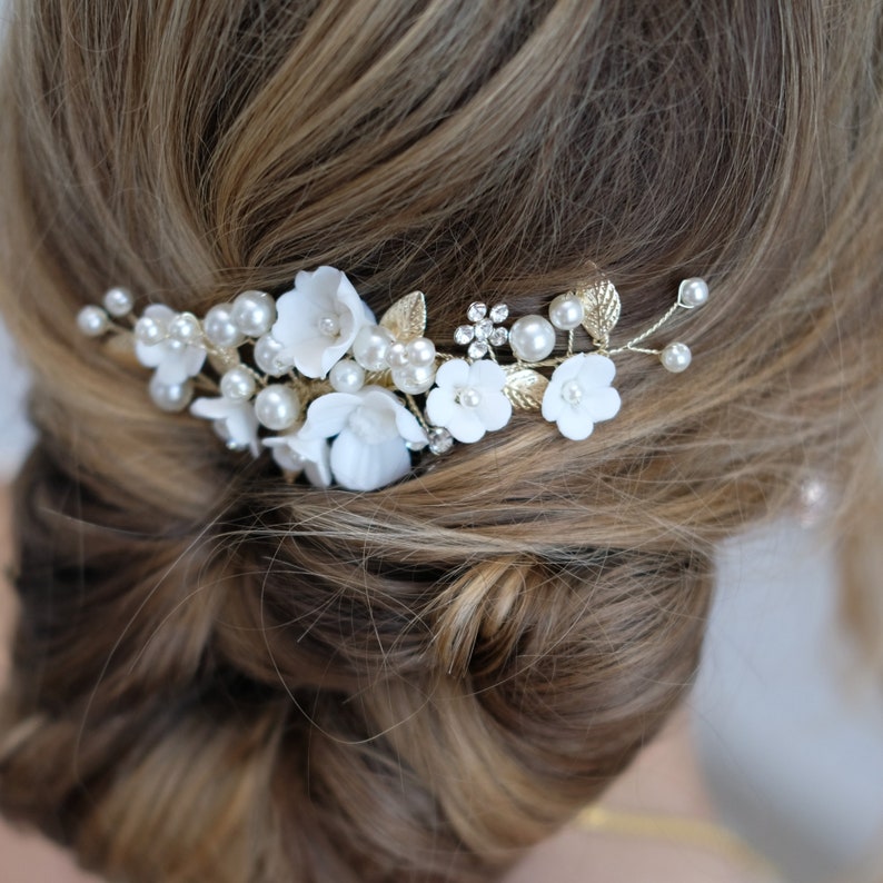 Braut Haarschmuck, Haarkamm Keramik Braut Hochzeit Haarschmuck Hochwertiger Brauthaarschmuck von Brautschmuck Vumari zdjęcie 7