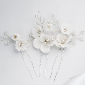 Braut Haarschmuck, Haarnadel Set 3teilig Braut Hochzeit Haarschmuck Keramik Blumen BOHO Hochwertiger Brauthaarschmuck von Vumari Bild 1