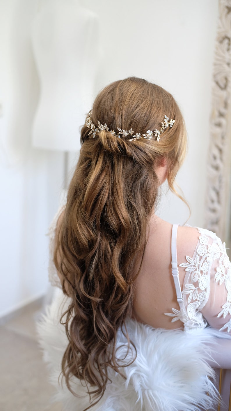 Haarrebe Haarschmuck Hochwertig, Braut Kopfschmuck für deine Hochzeit Haar Rebe Haarschmuck Braut Stirnband Kristall , Strass Vumari zdjęcie 9