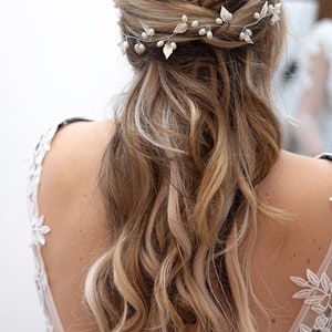 Haarranke / Haarrebe Haarschmuck, Braut Kopfschmuck für deine Hochzeit Haar Rebe Stirnband Blattform mit Perlen Vumari Gold und Silber Bild 5