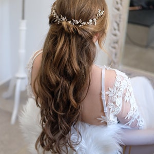 Toyvian Braut Haar Reben Strass Kopfschmuck – Golden, 37 Cm, Aus Legierung, Mit Kristallperlen Für Hochzeit & Festivals