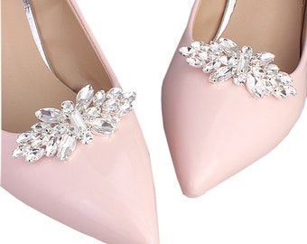 Coppia di fermascarpe per la sposa o la damigella d'onore - scarpe da sposa in cristalli con fibbia principessa con strass - spilla con tacco alto - Vumari