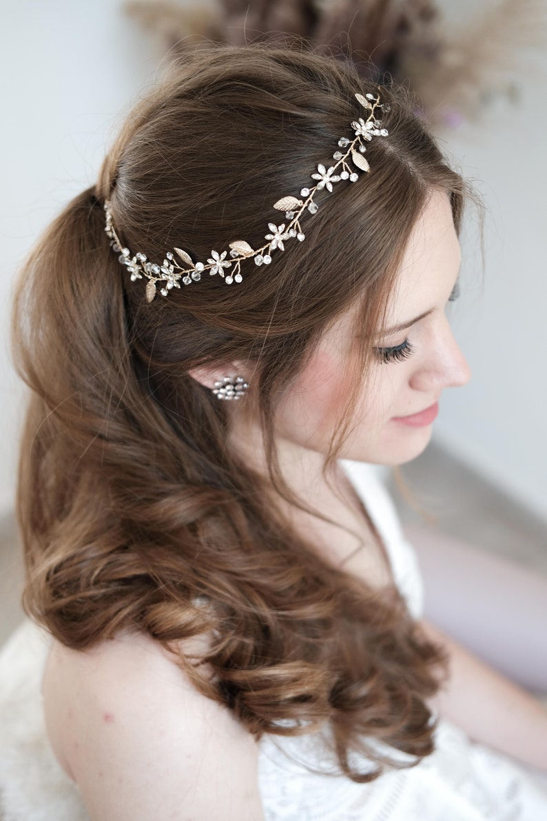 Haarrebe Brautschmuck Hochwertig, Braut Kopfschmuck für deine Traum Hochzeit, Haarranke, Haardraht Haarschmuck, Stirnband Strass Kristall zdjęcie 10