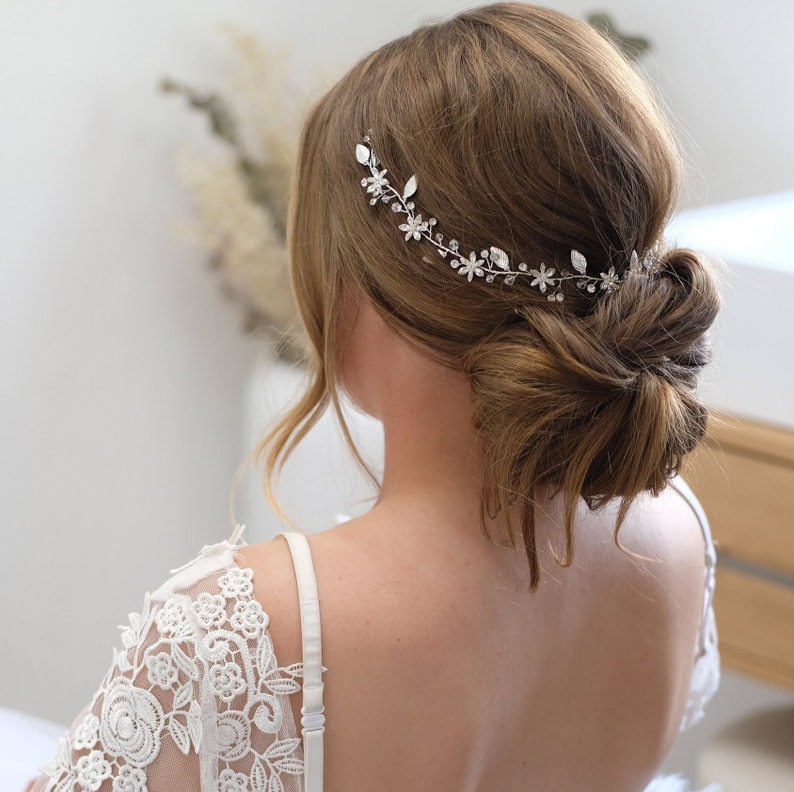 Haarrebe Brautschmuck Hochwertig, Braut Kopfschmuck für deine Traum Hochzeit, Haarranke, Haardraht Haarschmuck, Stirnband Strass Kristall zdjęcie 6