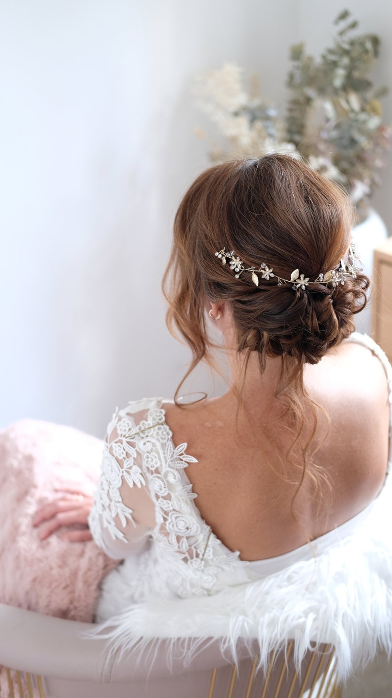 Haarrebe Brautschmuck Hochwertig, Braut Kopfschmuck für deine Traum Hochzeit, Haarranke, Haardraht Haarschmuck, Stirnband Strass Kristall zdjęcie 8