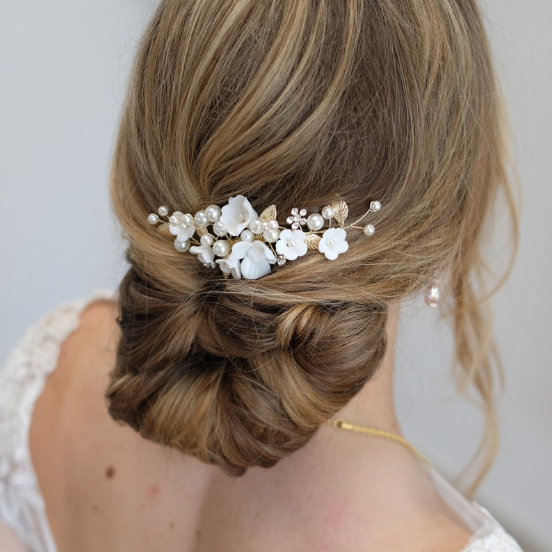 Braut Haarschmuck, Haarkamm Keramik Braut Hochzeit Haarschmuck Hochwertiger Brauthaarschmuck von Brautschmuck Vumari zdjęcie 6