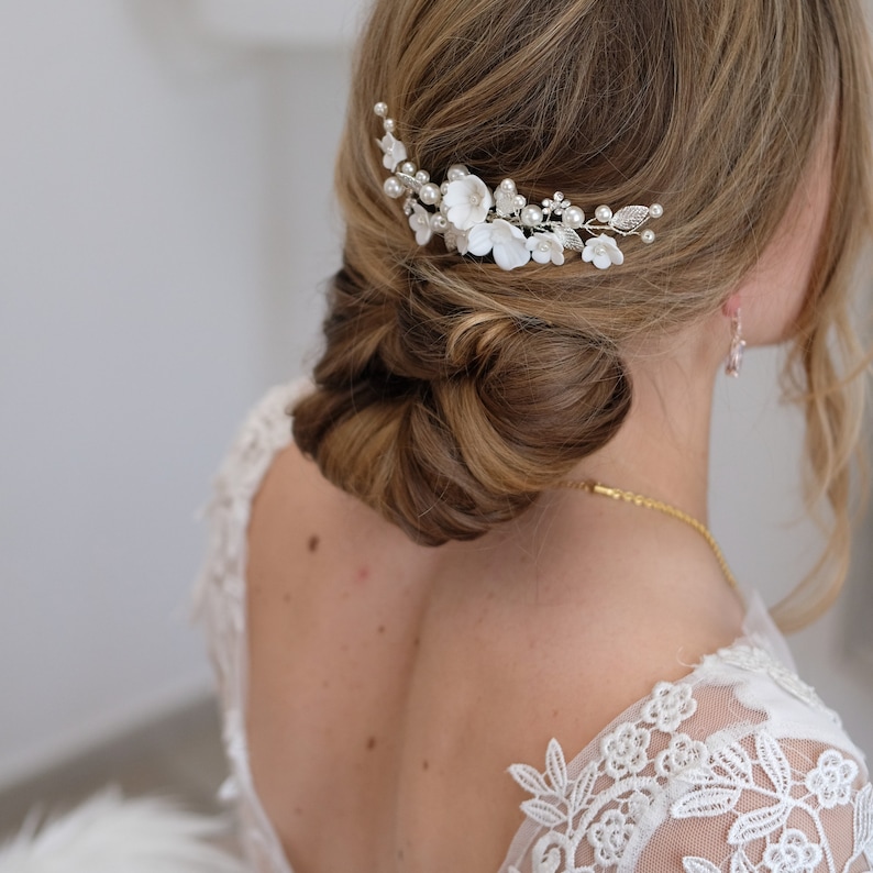 Braut Haarschmuck, Haarkamm Keramik Braut Hochzeit Haarschmuck Hochwertiger Brauthaarschmuck von Brautschmuck Vumari zdjęcie 4