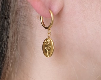 Bridal earrings 18k gold, wedding earrings earrings | Rose flower punched | clad stainless steel | Bride and bridesmaid Vumari