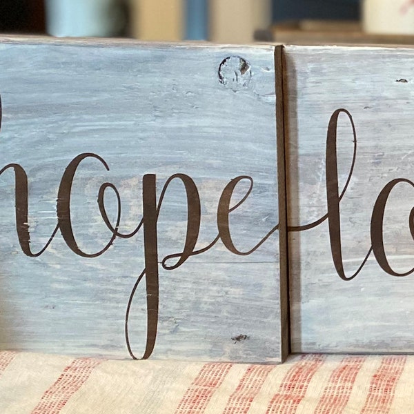 Love | Joy | Hope | Peace Square Chunky | Shelf Sitter | Tiered Tray Sign Set