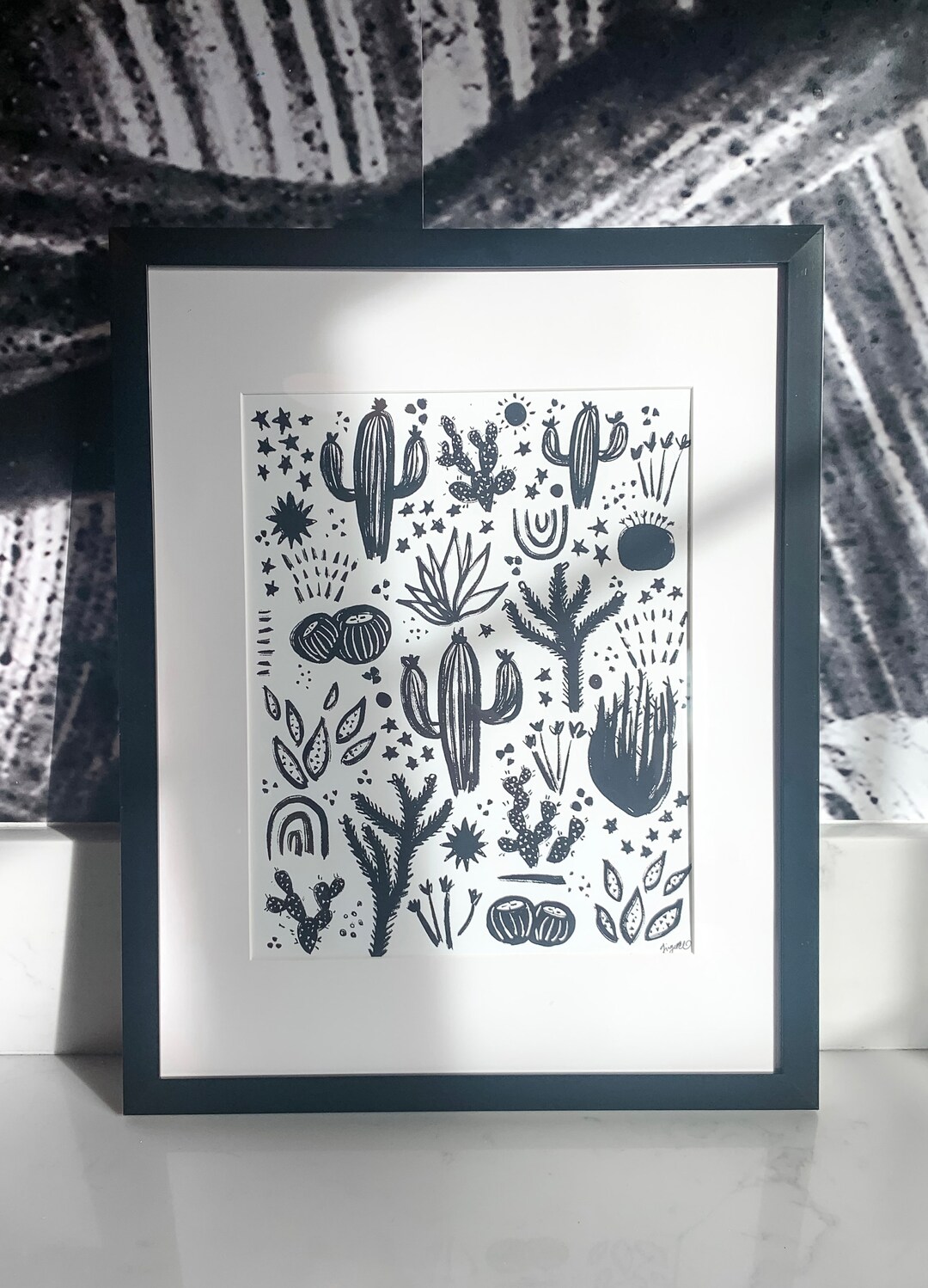 B&W Cactus Pattern - Print - Etsy