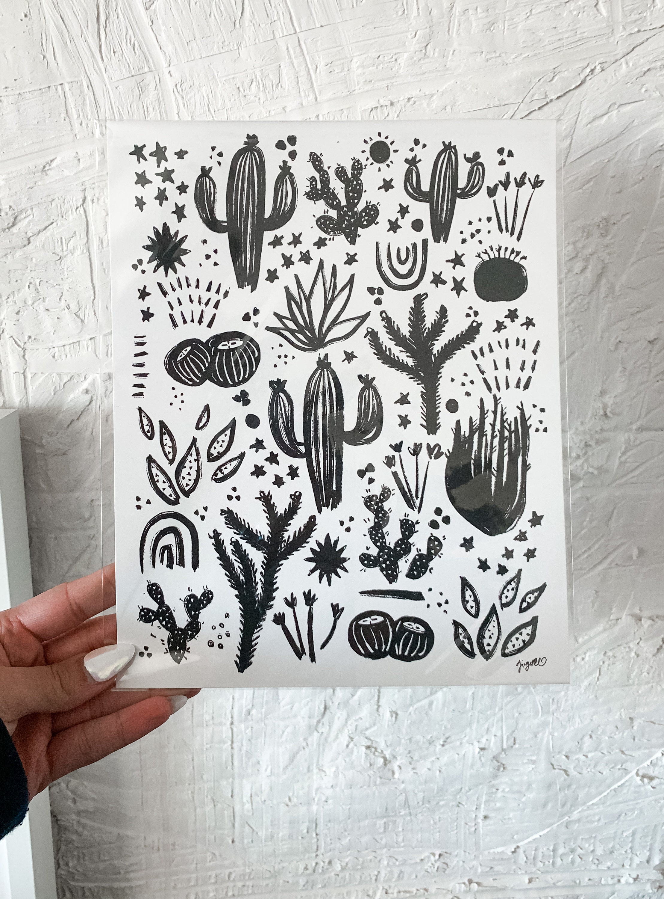 B&W Cactus Pattern - Print - Etsy