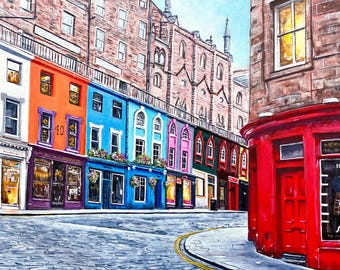 Victoria Street, Edinburgh print, Contemporary, 10x8, Abstract painting Modern Scottish original wall art Scotland princes street