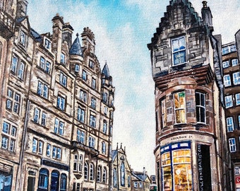 Cockburn Street, Edinburgh print, 10x8, painting Modern Scottish original wall art Scotland princes street, castle, royal mile
