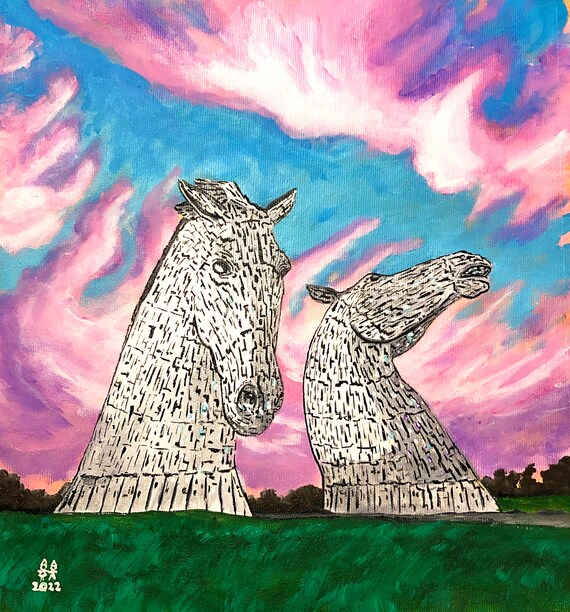 The Falkirk Kelpies Acrylic Painting on Canvas Cloth Scottish Etsy