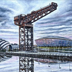 Glasgow, The Armadillo, the Hydro & the Finnieston Crane Print: Abstract Scottish Cityscape Wall Art