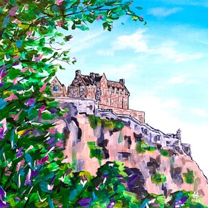 Edinburgh Castle mounted print Scottish wall art, Scotland princess street castle, Scott monument