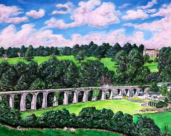 Impression viaduc Borris : comté de Carlow, Irlande, peinture de paysage irlandais abstrait (montage 10 x 8)