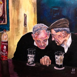 Auld Lads drinking pints of stout in Baily&#39;s Corner, Tralee print, incl 10x8 mount Ireland, Modern pub Irish wall art Kerry Guinness men