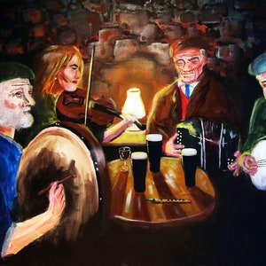 The Craic at Sean Ógs pub print, incl 10x8 mount Abstract Ireland Painting, Modern house Irish Stout Tralee wall art Kerry colourful pints