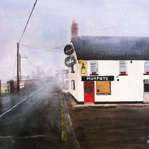 Ballymurphy Village print (includes 10x8 mount) Foggy Day Irish Wall Art, Abstract Ireland painting carlow Murphys pub UNFRAMED