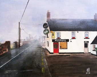 Impression du village de Ballymurphy : oeuvre d'art murale de pub irlandais Foggy Day (montage 10 x 8)