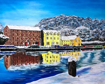 Graiguenamanagh dans la neige : art abstrait du village irlandais (montage 10 x 8)