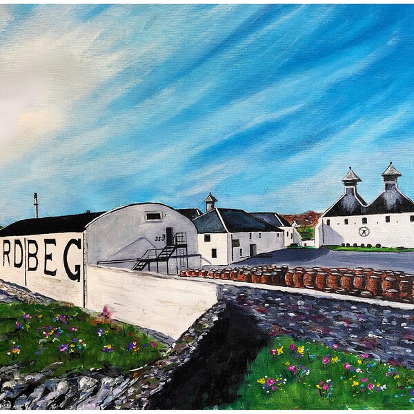 Ardbeg Distillery, Islay Druck inkl 10x8 Passepartout Wandkunst, Scotch Whisky Highlands Schottland Malerei Scottish Malz