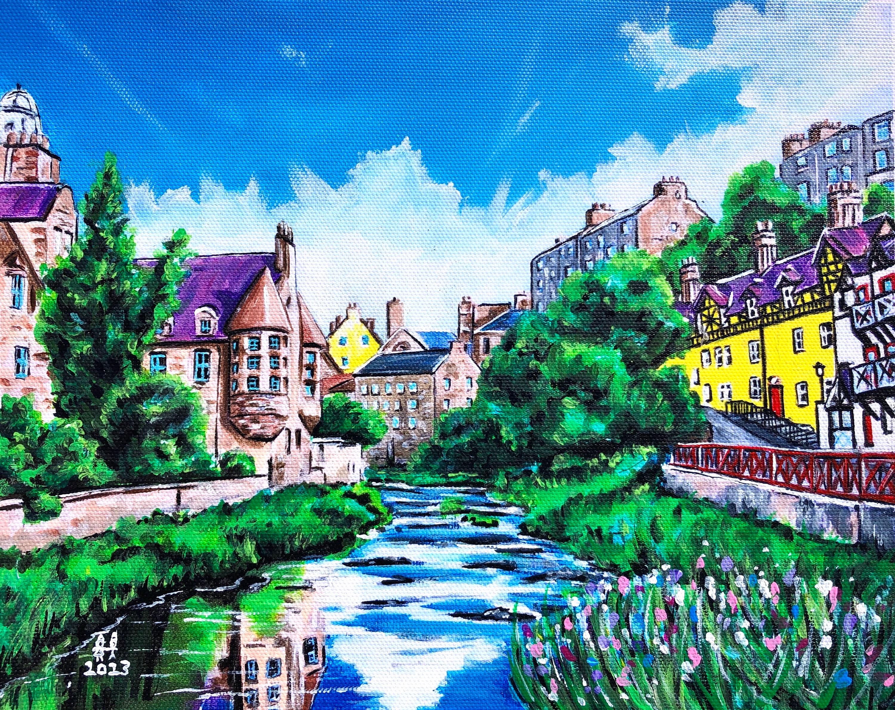 Impressão Dean Village Edimburgo: Arte de parede com paisagem abstrata escocesa (montagem 8x10)
