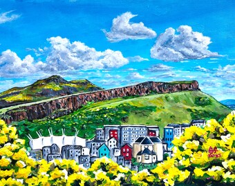Peinture du siège d'Arthur : paysage écossais d'Édimbourg, art mural moderne