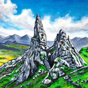 Old Man of Storr Painting: Isle of Skye, Scottish Landscape Wall Art (10x8)
