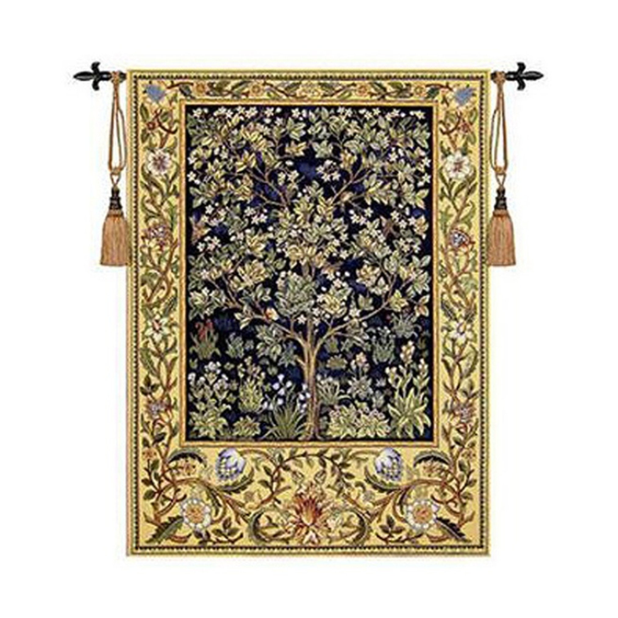 Tree of Life Jacquard Woven Wall Tapestry William Morris Blue Large or Small Size