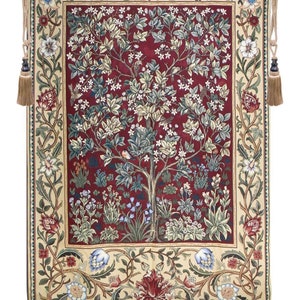 Tree of Life William Morris Wall Tapestry Red 35&quot;x27&quot; with Tassels