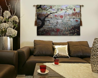 Apple Tree with Red Fruit by Paul Ranson Jacquard Woven Asian Style Wall Tapestry Hanging 38&quot;x53&quot;
