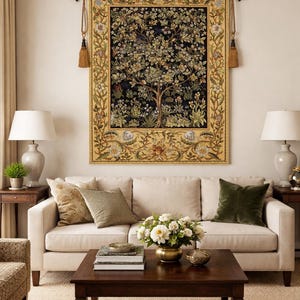 Baum des Lebens Jacquard gewebter Wandteppich William Morris Blau groß oder klein