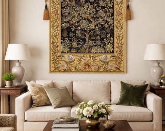 Tree of Life Jacquard Woven Wall Tapestry William Morris Blue Large or Small Size