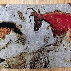 ラスコー古代洞窟壁画 馬 雄牛 動物 ジャカード織りタペストリー 壁掛け 18 インチ x 55 インチ