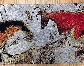 Lascaux Ancient Cave Painting Horses Bulls Animals Jacquard Woven Tapestry Wall Hanging 18 in. x 55 in.