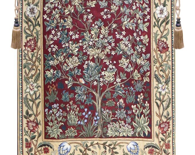 Tree of Life William Morris Jacquard Woven Wall Tapestry Red 54"x40 ...